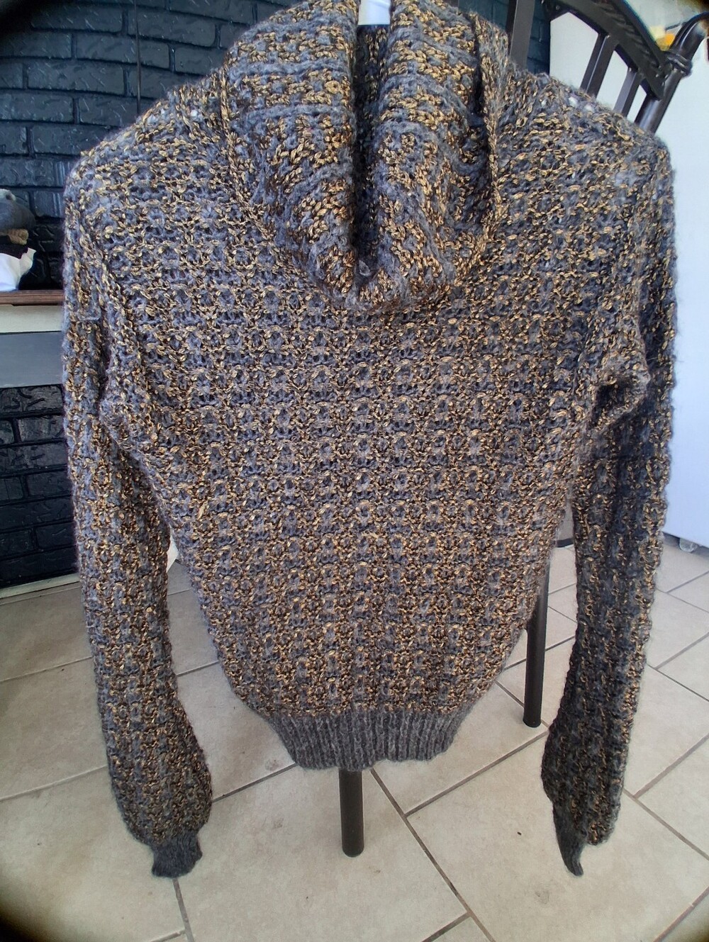 RACHEL ROY Womens Size XS Grey & Gold Cable Knit Cowl Neck Cable Knit Sweater